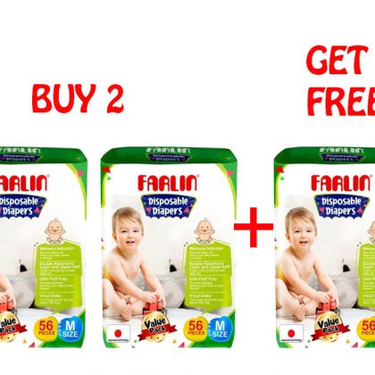 FARLIN BABY Dry Medium – Buy 2 Get 1 FREE (M 56pcs x 3 packs Baby Pasting)